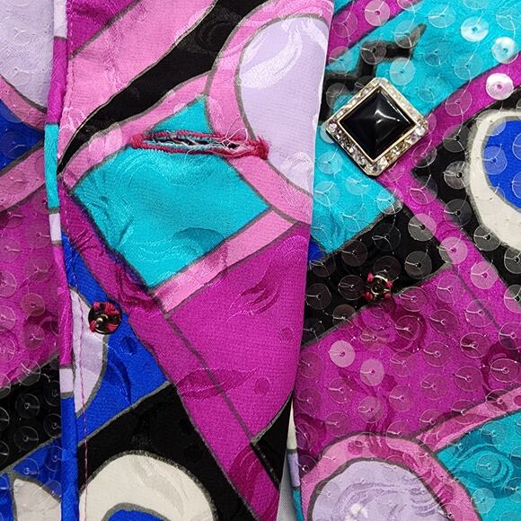 Vintage 80s Rickie Freeman Teri Jon Skirt Suit Size 12 Silk Sequin Jacket Pencil - Picture 5 of 15